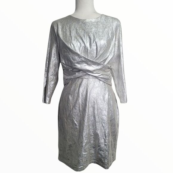 Inc international concepts platinum 1 shiny silver twist front dress size large - Picture 2 of 11